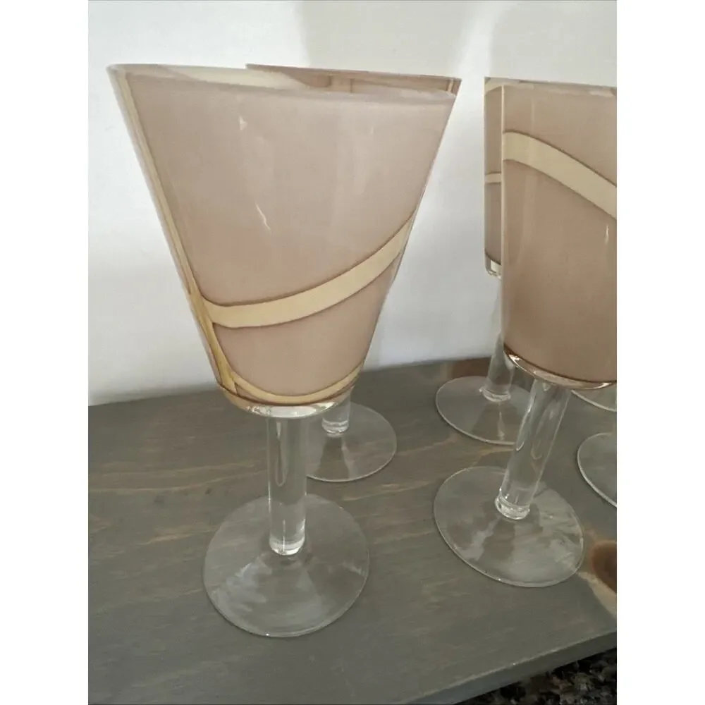 Gorgeous Pier 1 One Imports Italian Art Glass Wine Goblets Stem Handblown Modern